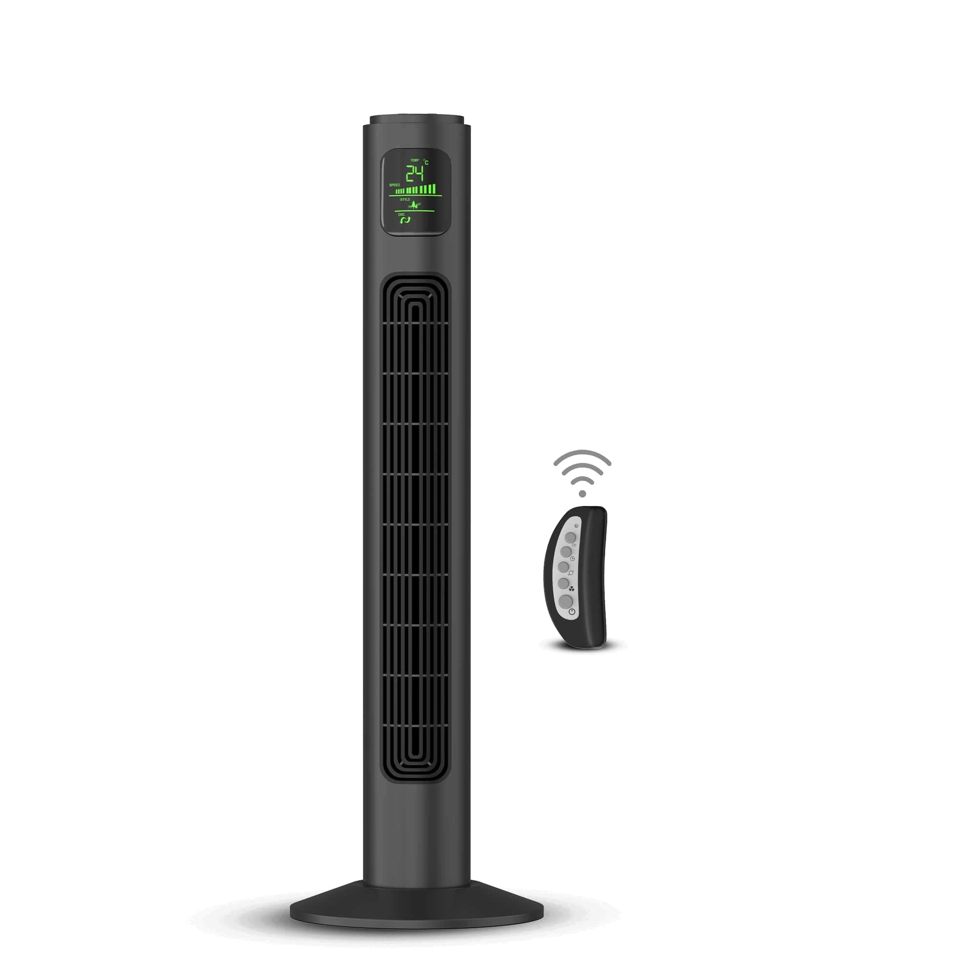 Sure Tower Fan with Remote Control, Bladeless Powerful with 3 Speeds, Timer Function, Standing Oscillating Fan for Home, Bedroom & Office, Black شور تعمل على كهرباء- مراوح ارضيه Sure Tower Fan with Remote Control, Bladeless Powerful with 3 Speeds, Timer Function, Standing Oscillating Fan for Home, Bedroom & Office, Black شور تعمل على كهرباء- مراوح ارضيه